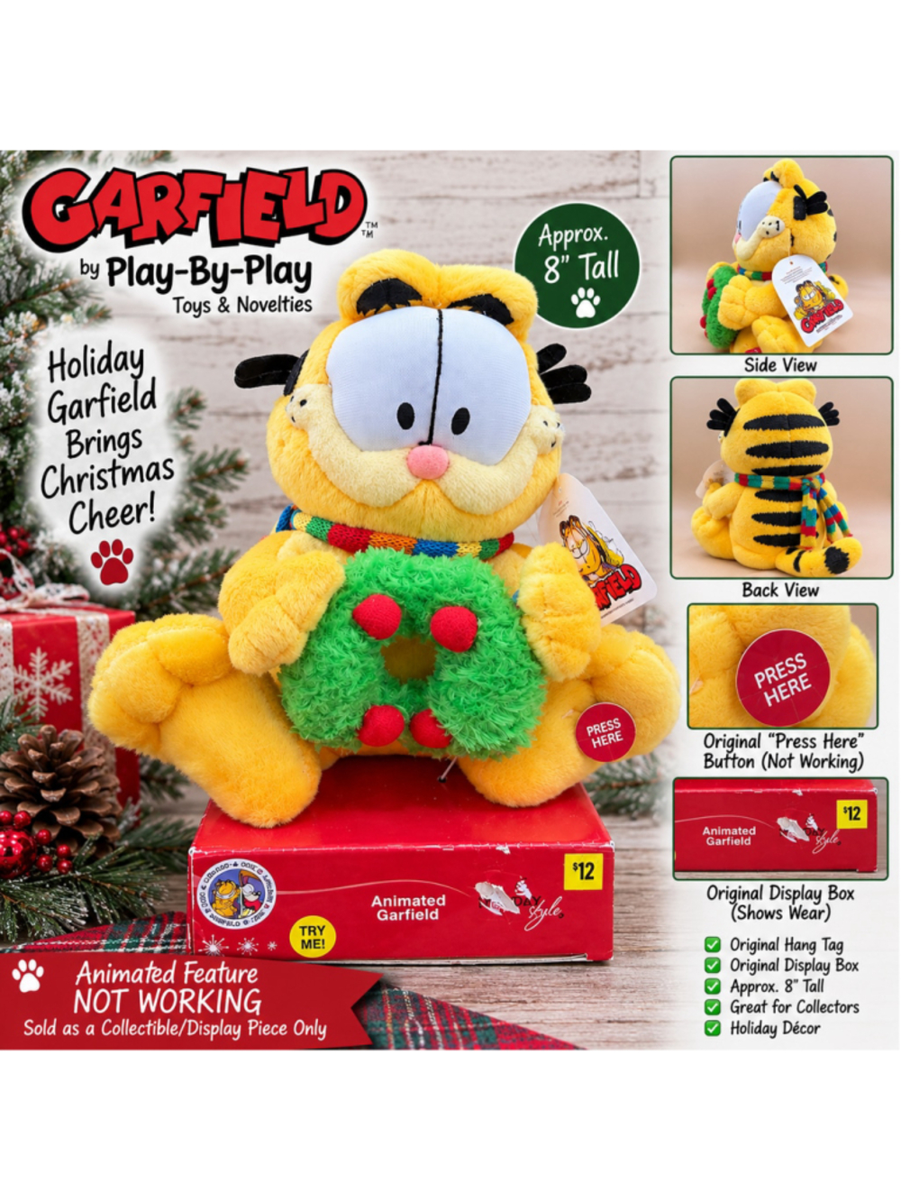 Boys Play-By-Play Garfield Stuffed Animal Toy One Size Yellow Red (Not Working)